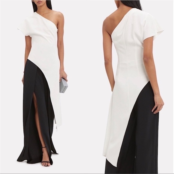 CUSHNIE White One Shoulder Draped Flutter Sleeve Asymmetrical Tunic Blouse 12 - Picture 2 of 10